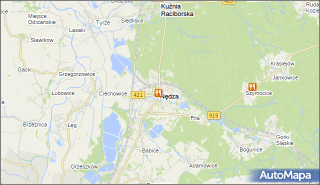 mapa Nędza powiat raciborski, Nędza powiat raciborski na mapie Targeo