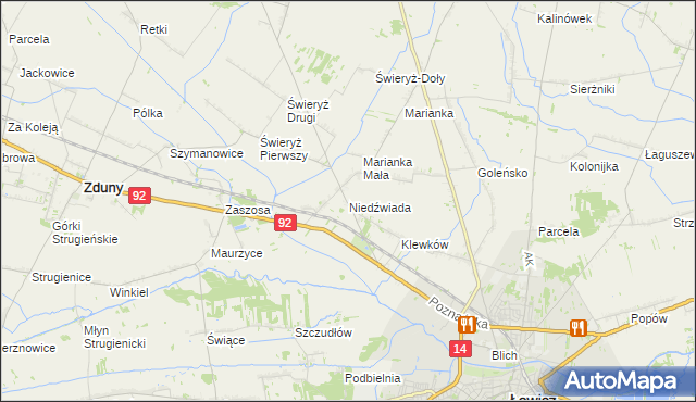 mapa Niedźwiada gmina Łowicz, Niedźwiada gmina Łowicz na mapie Targeo