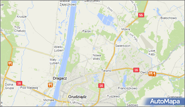 mapa Nowa Wieś gmina Grudziądz, Nowa Wieś gmina Grudziądz na mapie Targeo
