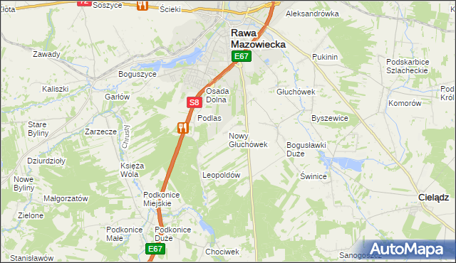 mapa Nowy Głuchówek, Nowy Głuchówek na mapie Targeo