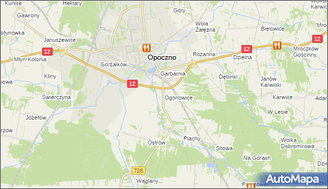 mapa Ogonowice gmina Opoczno, Ogonowice gmina Opoczno na mapie Targeo
