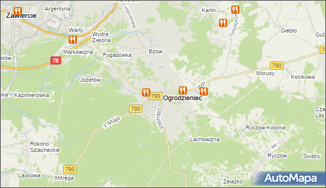 mapa Ogrodzieniec powiat zawierciański, Ogrodzieniec powiat zawierciański na mapie Targeo