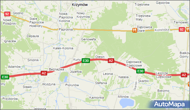 mapa Olesin gmina Władysławów, Olesin gmina Władysławów na mapie Targeo