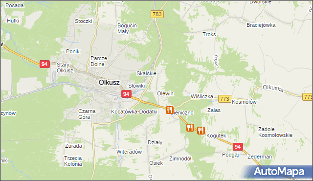 mapa Olewin gmina Olkusz, Olewin gmina Olkusz na mapie Targeo