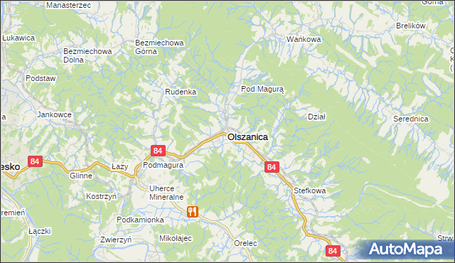 mapa Olszanica powiat leski, Olszanica powiat leski na mapie Targeo