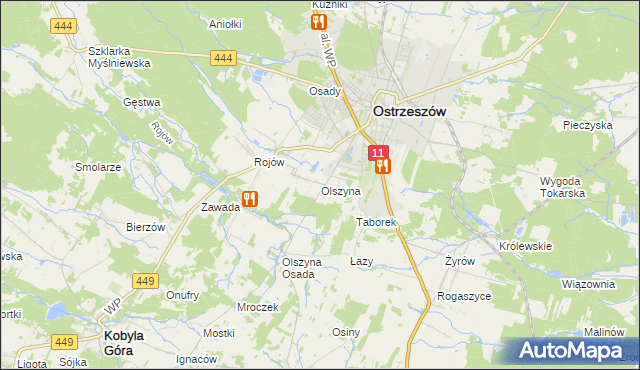 mapa Olszyna gmina Ostrzeszów, Olszyna gmina Ostrzeszów na mapie Targeo