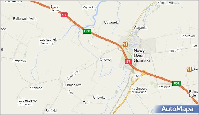 mapa Orłowo gmina Nowy Dwór Gdański, Orłowo gmina Nowy Dwór Gdański na mapie Targeo