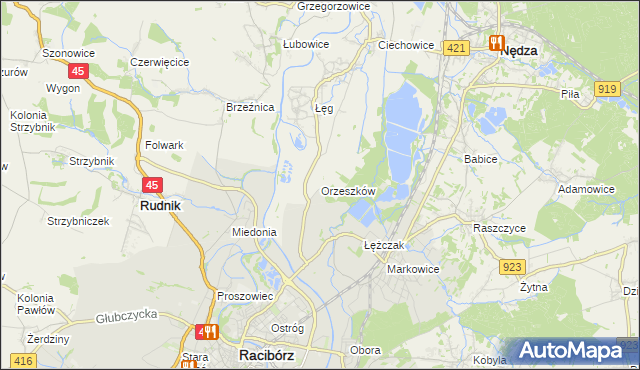 mapa Orzeszków gmina Nędza, Orzeszków gmina Nędza na mapie Targeo