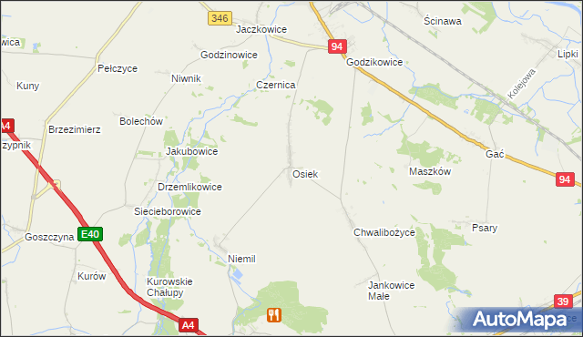 mapa Osiek gmina Oława, Osiek gmina Oława na mapie Targeo