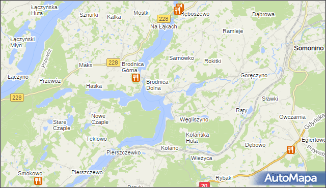 mapa Ostrzyce gmina Somonino, Ostrzyce gmina Somonino na mapie Targeo