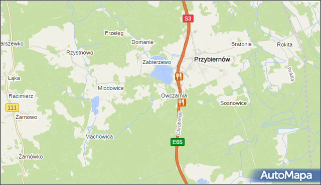 mapa Owczarnia gmina Przybiernów, Owczarnia gmina Przybiernów na mapie Targeo