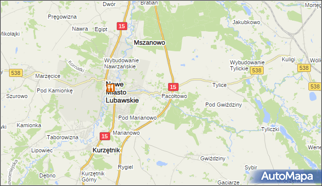 mapa Pacółtowo gmina Nowe Miasto Lubawskie, Pacółtowo gmina Nowe Miasto Lubawskie na mapie Targeo