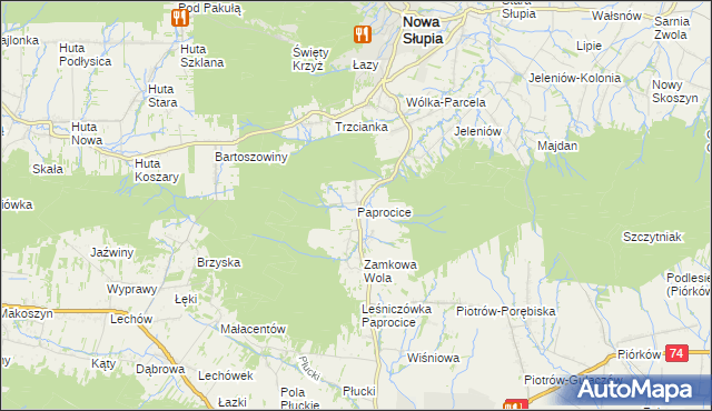 mapa Paprocice, Paprocice na mapie Targeo
