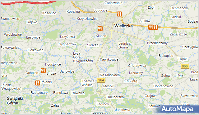 mapa Pawlikowice gmina Wieliczka, Pawlikowice gmina Wieliczka na mapie Targeo