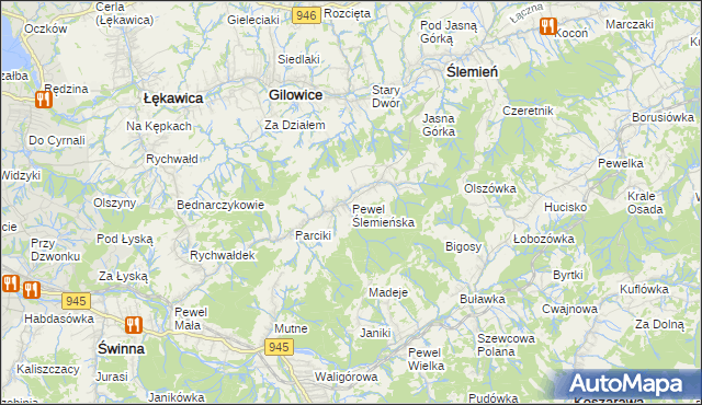 mapa Pewel Ślemieńska, Pewel Ślemieńska na mapie Targeo