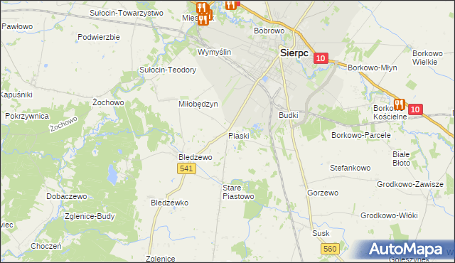 mapa Piaski gmina Sierpc, Piaski gmina Sierpc na mapie Targeo