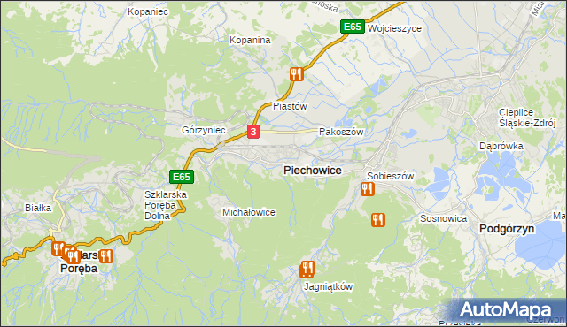 mapa Piechowice powiat jeleniogórski, Piechowice powiat jeleniogórski na mapie Targeo