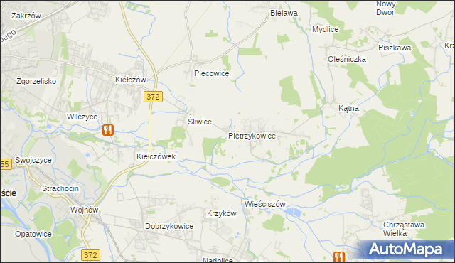 mapa Pietrzykowice gmina Długołęka, Pietrzykowice gmina Długołęka na mapie Targeo