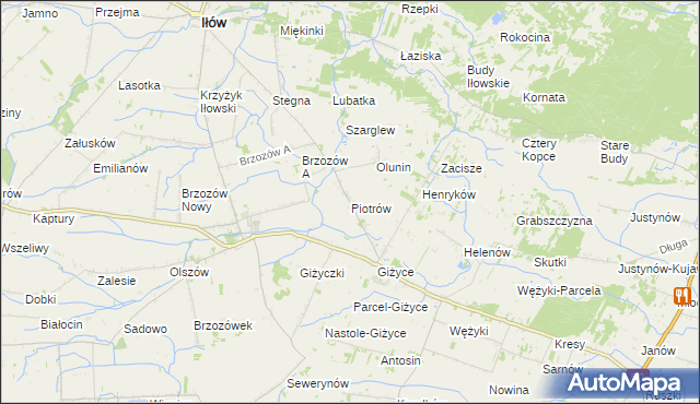 mapa Piotrów gmina Iłów, Piotrów gmina Iłów na mapie Targeo