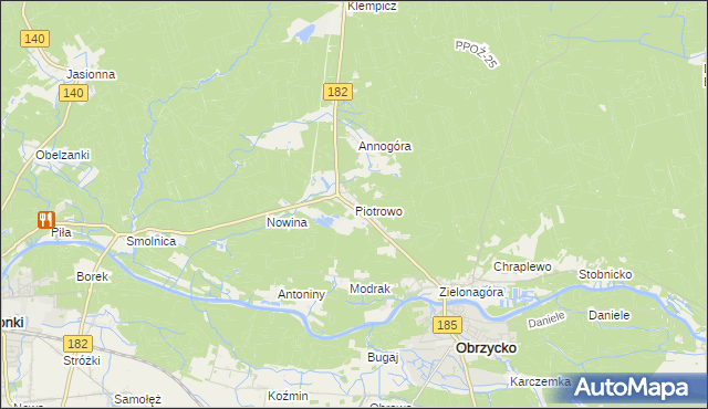 mapa Piotrowo gmina Obrzycko, Piotrowo gmina Obrzycko na mapie Targeo