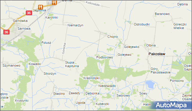 mapa Podborowo gmina Pakosław, Podborowo gmina Pakosław na mapie Targeo