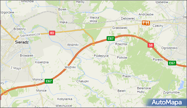 mapa Podłężyce, Podłężyce na mapie Targeo