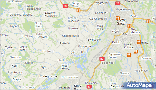 mapa Podrzecze gmina Podegrodzie, Podrzecze gmina Podegrodzie na mapie Targeo