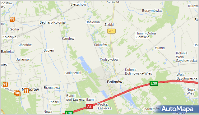 mapa Podsokołów, Podsokołów na mapie Targeo