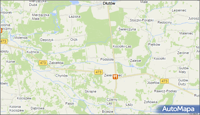 mapa Podstoła gmina Drużbice, Podstoła gmina Drużbice na mapie Targeo