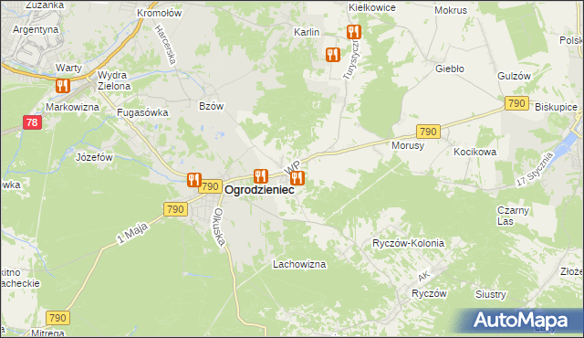 mapa Podzamcze gmina Ogrodzieniec, Podzamcze gmina Ogrodzieniec na mapie Targeo