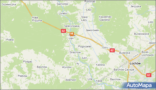 mapa Pogorzelec gmina Łochów, Pogorzelec gmina Łochów na mapie Targeo