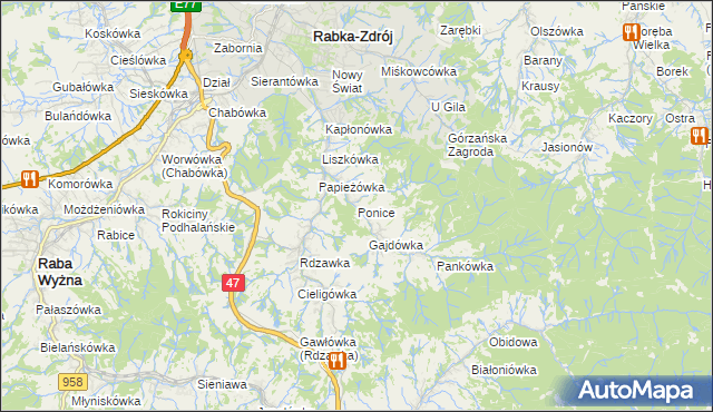 mapa Ponice, Ponice na mapie Targeo