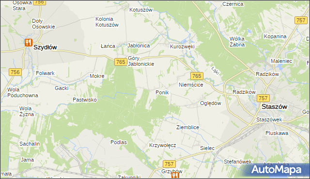 mapa Ponik gmina Staszów, Ponik gmina Staszów na mapie Targeo