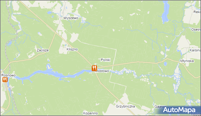 mapa Poniki gmina Manowo, Poniki gmina Manowo na mapie Targeo