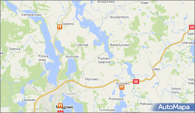 mapa Popowo Salęckie, Popowo Salęckie na mapie Targeo