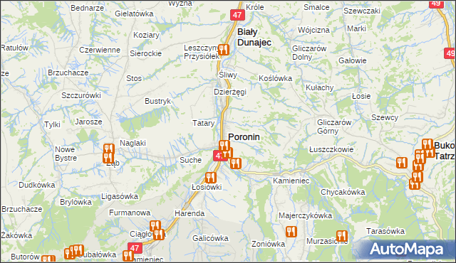 mapa Poronin, Poronin na mapie Targeo