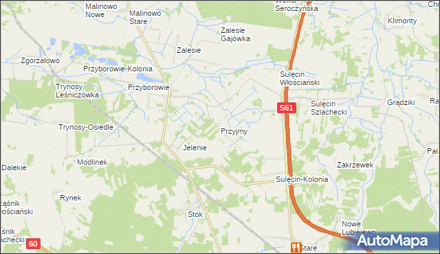 mapa Przyjmy gmina Ostrów Mazowiecka, Przyjmy gmina Ostrów Mazowiecka na mapie Targeo