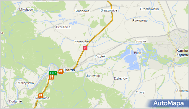 mapa Przyłęk gmina Bardo, Przyłęk gmina Bardo na mapie Targeo