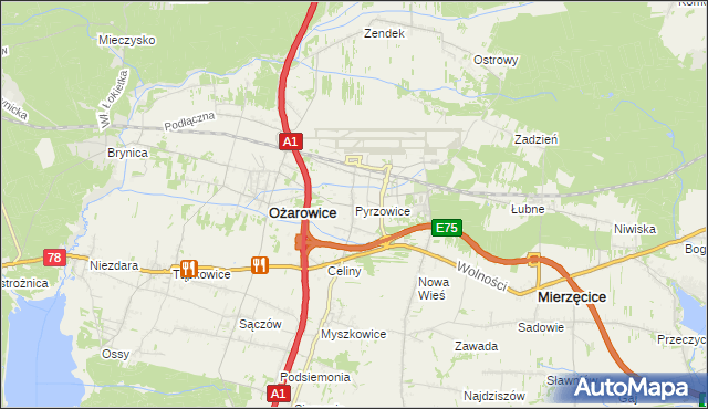 mapa Pyrzowice, Pyrzowice na mapie Targeo