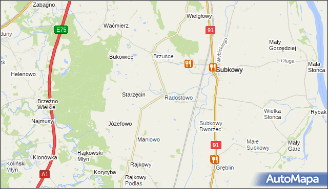 mapa Radostowo gmina Subkowy, Radostowo gmina Subkowy na mapie Targeo