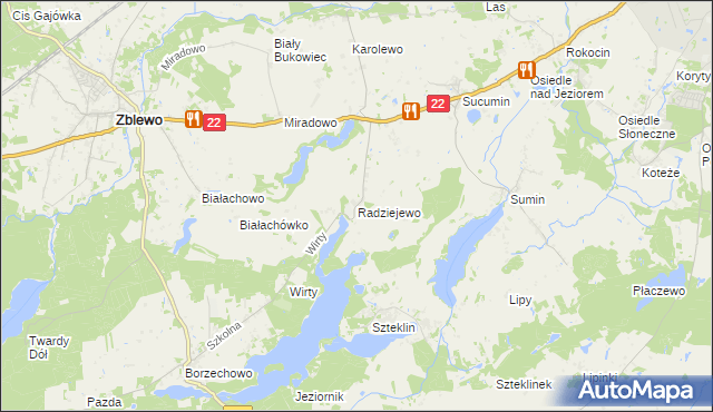 mapa Radziejewo gmina Zblewo, Radziejewo gmina Zblewo na mapie Targeo