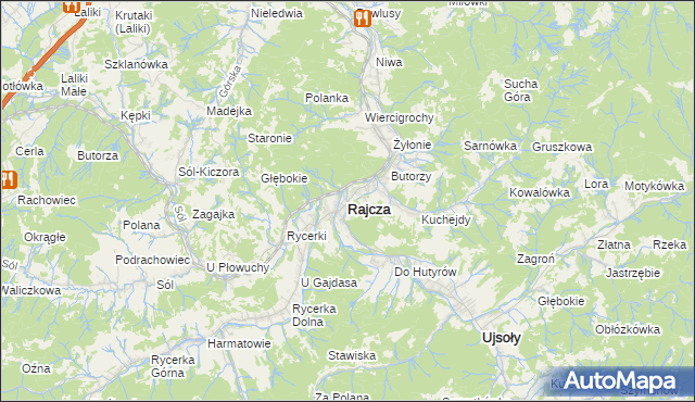 mapa Rajcza, Rajcza na mapie Targeo