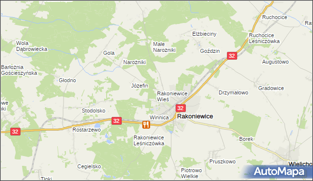 mapa Rakoniewice Wieś, Rakoniewice Wieś na mapie Targeo