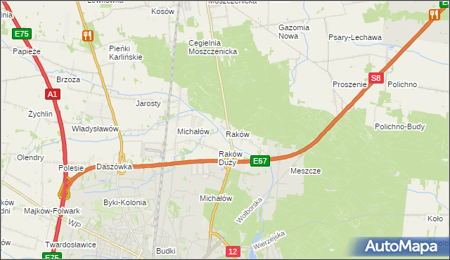 mapa Raków gmina Moszczenica, Raków gmina Moszczenica na mapie Targeo