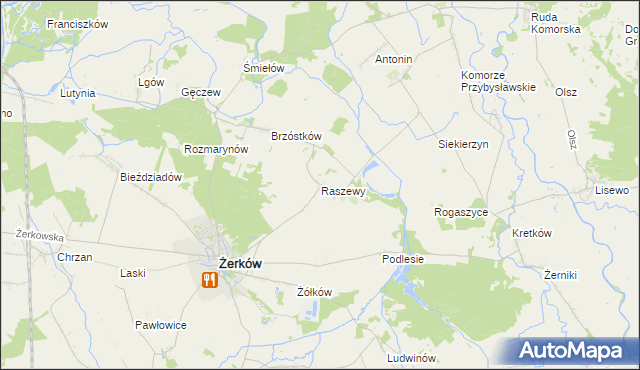 mapa Raszewy gmina Żerków, Raszewy gmina Żerków na mapie Targeo