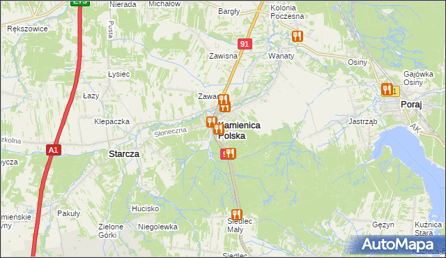 mapa Romanów gmina Kamienica Polska, Romanów gmina Kamienica Polska na mapie Targeo