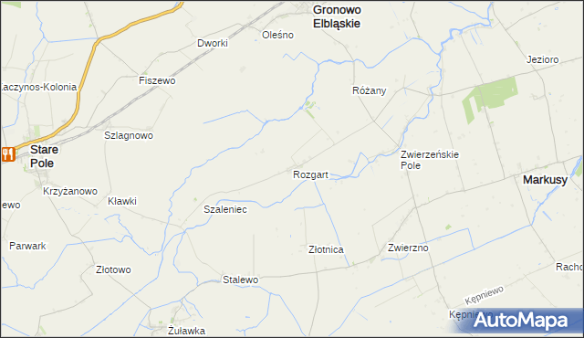 mapa Rozgart gmina Gronowo Elbląskie, Rozgart gmina Gronowo Elbląskie na mapie Targeo