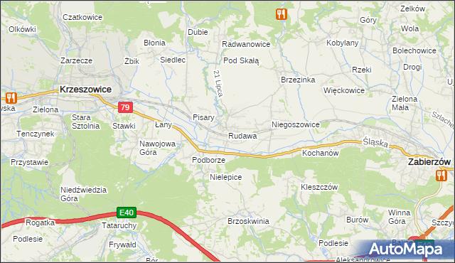 mapa Rudawa gmina Zabierzów, Rudawa gmina Zabierzów na mapie Targeo
