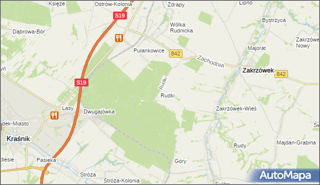 mapa Rudki gmina Zakrzówek, Rudki gmina Zakrzówek na mapie Targeo