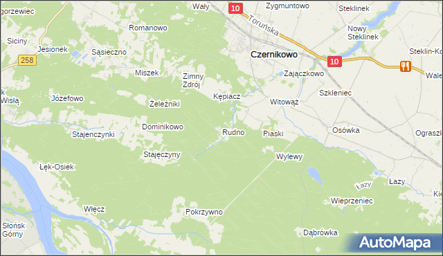 mapa Rudno gmina Czernikowo, Rudno gmina Czernikowo na mapie Targeo